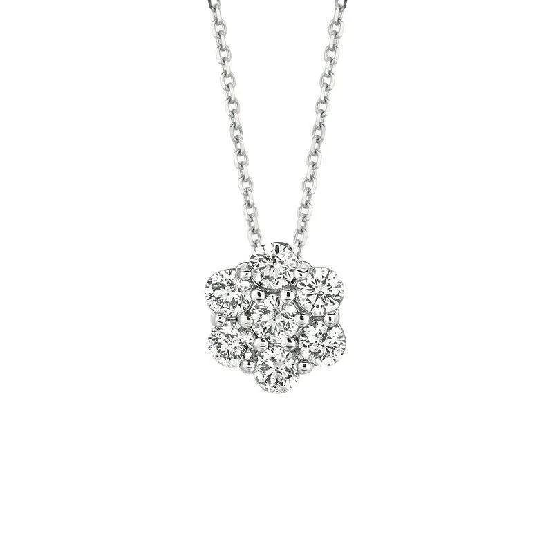 0.33 Carat Natural Diamond Flower Necklace 14K White Gold G SI 18 inches chain