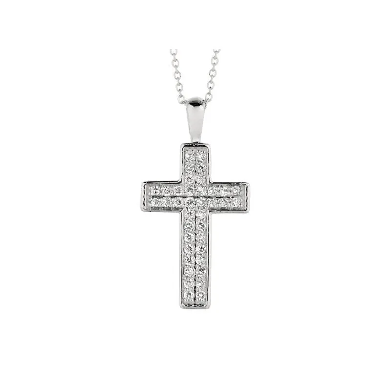 0.35 Carat Natural Diamond Cross Necklace 14K White Gold G SI 18 '' chain