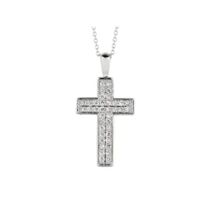 0.35 Carat Natural Diamond Cross Necklace 14K White Gold G SI 18 '' chain
