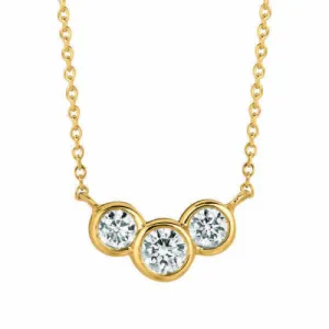 0.50 Carat Natural 3 Stone Diamond Bezel Necklace 14K Yellow Gold G SI