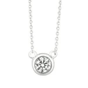0.50 Carat Natural Diamond Bezel Solitaire Necklace Pendant 14K White Gold G SI