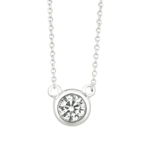 0.50 Carat Natural Diamond Bezel Solitaire Necklace Pendant 14K White Gold G SI