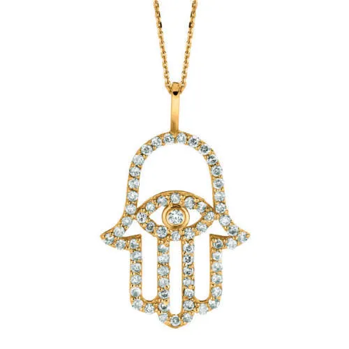 0.50 Carat Natural Diamond Hamsa Necklace 14K Yellow Gold G SI 18'' chain