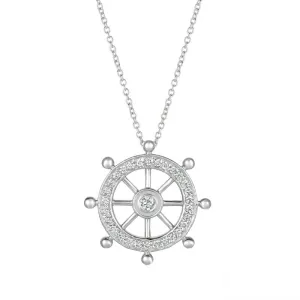 0.50 Carat Natural Diamond Ship Wheel Necklace 14K White Gold G SI 18'' chain