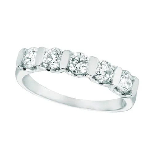 0.75 Carat Natural Diamond 5 Stone Ring Band G SI 14K White Gold
