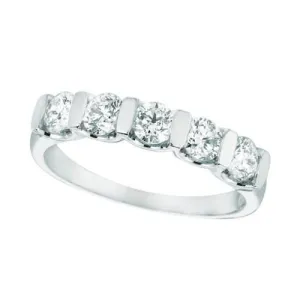0.75 Carat Natural Diamond 5 Stone Ring Band G SI 14K White Gold