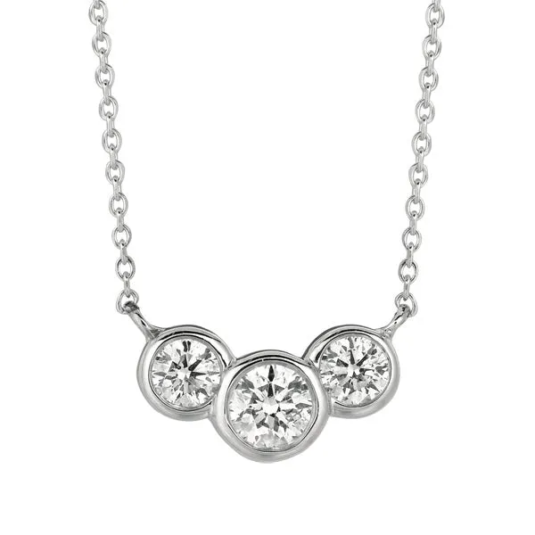 1.00 Carat Natural 3 Stone Diamond Bezel Necklace 14K White Gold G SI