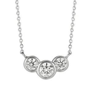 1.00 Carat Natural 3 Stone Diamond Bezel Necklace 14K White Gold G SI