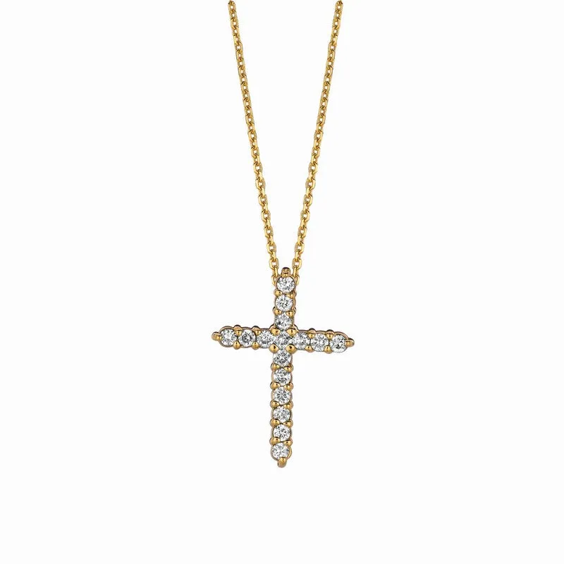1.00 CARAT NATURAL DIAMOND CROSS NECKLACE 14K GOLD G SI