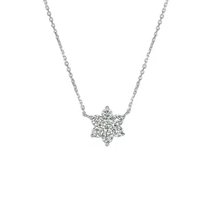 1.00 Carat Natural Diamond Flower Necklace 14K White Gold G SI 18''