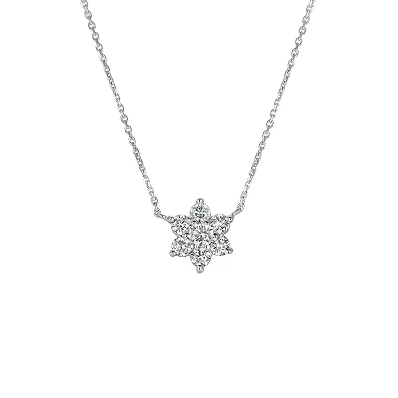 1.00 Carat Natural Diamond Flower Necklace 14K White Gold G SI 18''