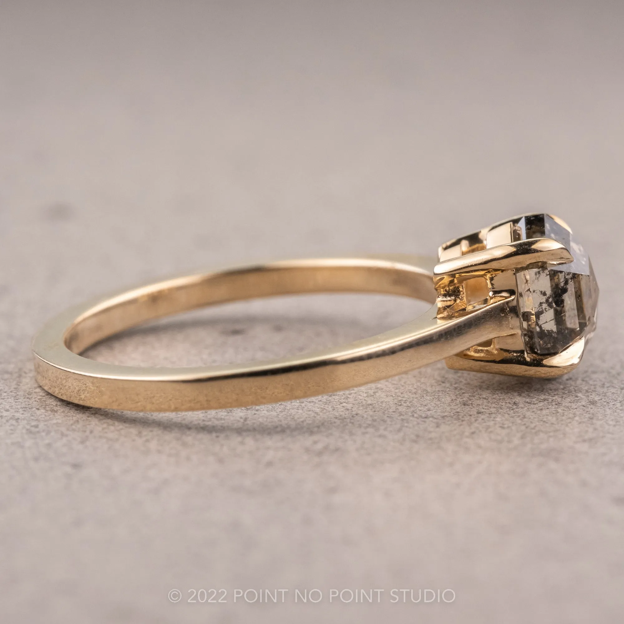 1.04 Carat Salt and Pepper Hexagon Diamond Engagement Ring, Lark Setting, 14K Yellow Gold