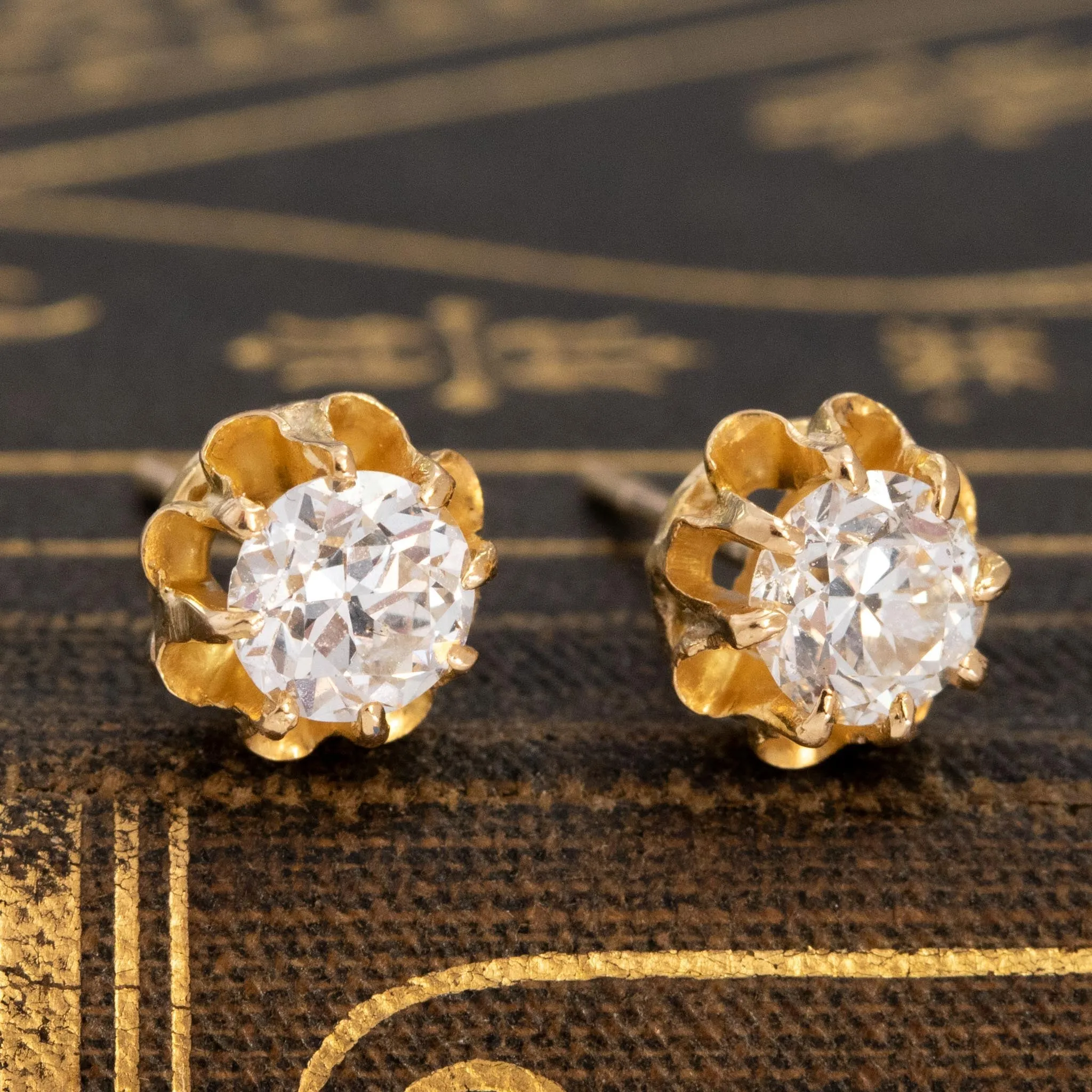 1.07ctw Old European Cut Diamond Buttercup Stud Earrings