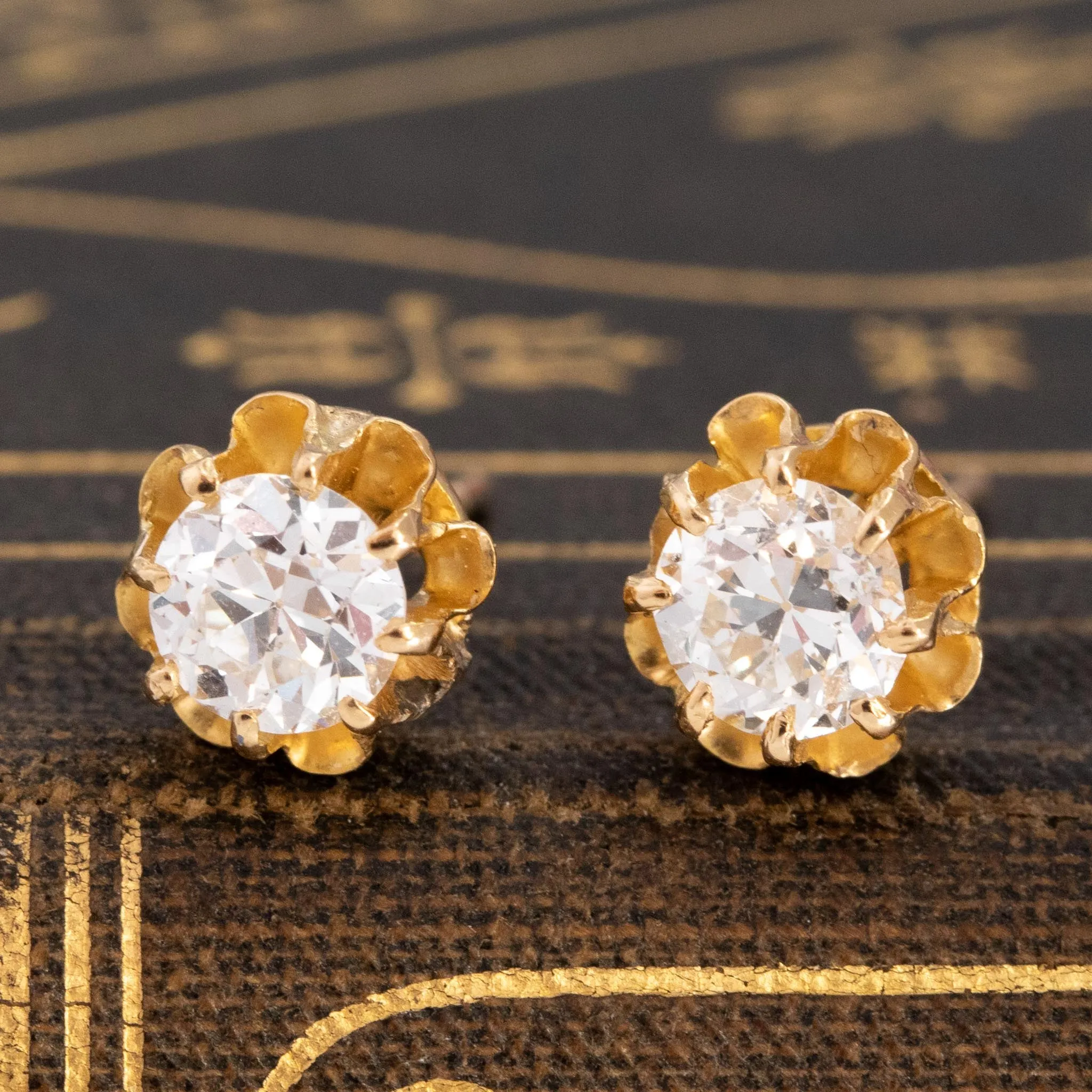 1.07ctw Old European Cut Diamond Buttercup Stud Earrings
