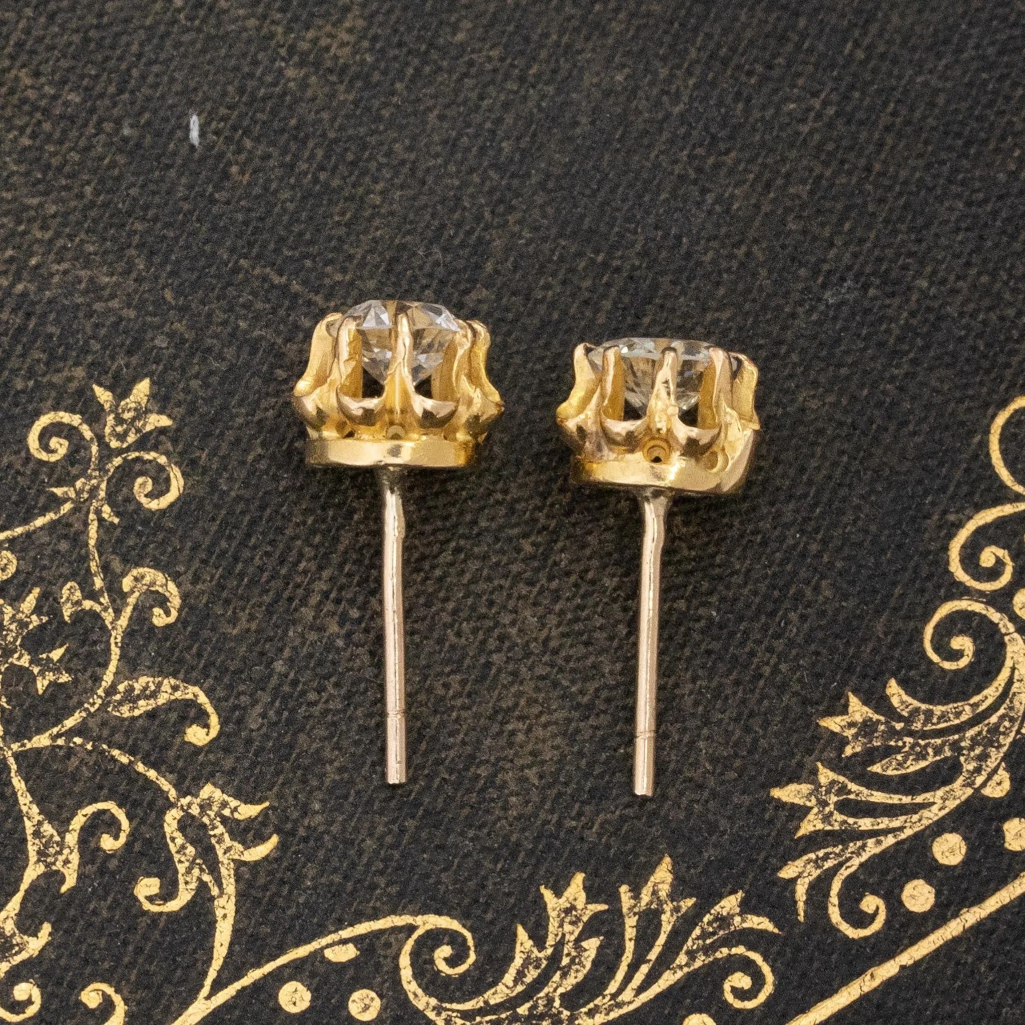 1.07ctw Old European Cut Diamond Buttercup Stud Earrings