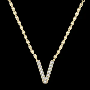 10K 0.06ct Diamond Initial-V Necklaces
