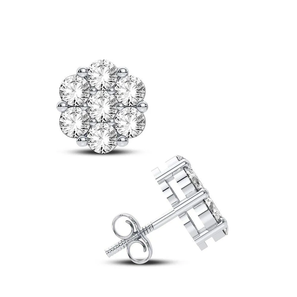 10K 0.75Ct Diamond Cluster Earrings