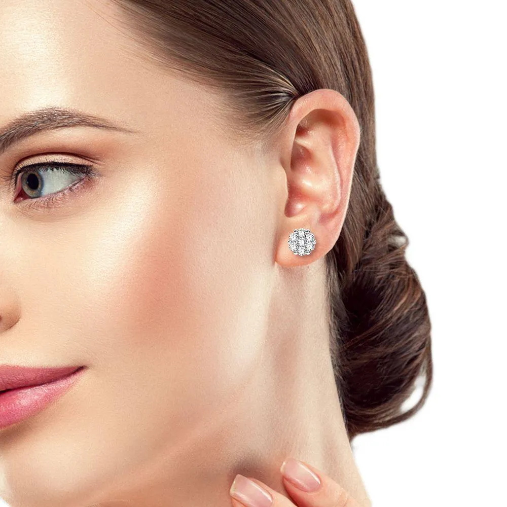 10K 0.75Ct Diamond Cluster Earrings