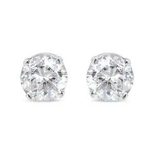 10K White Gold 1/10 Cttw Round Brilliant-Cut Near Colorless Diamond Classic 4-Prong Stud Earrings (H-I Color, I3 Clarity)