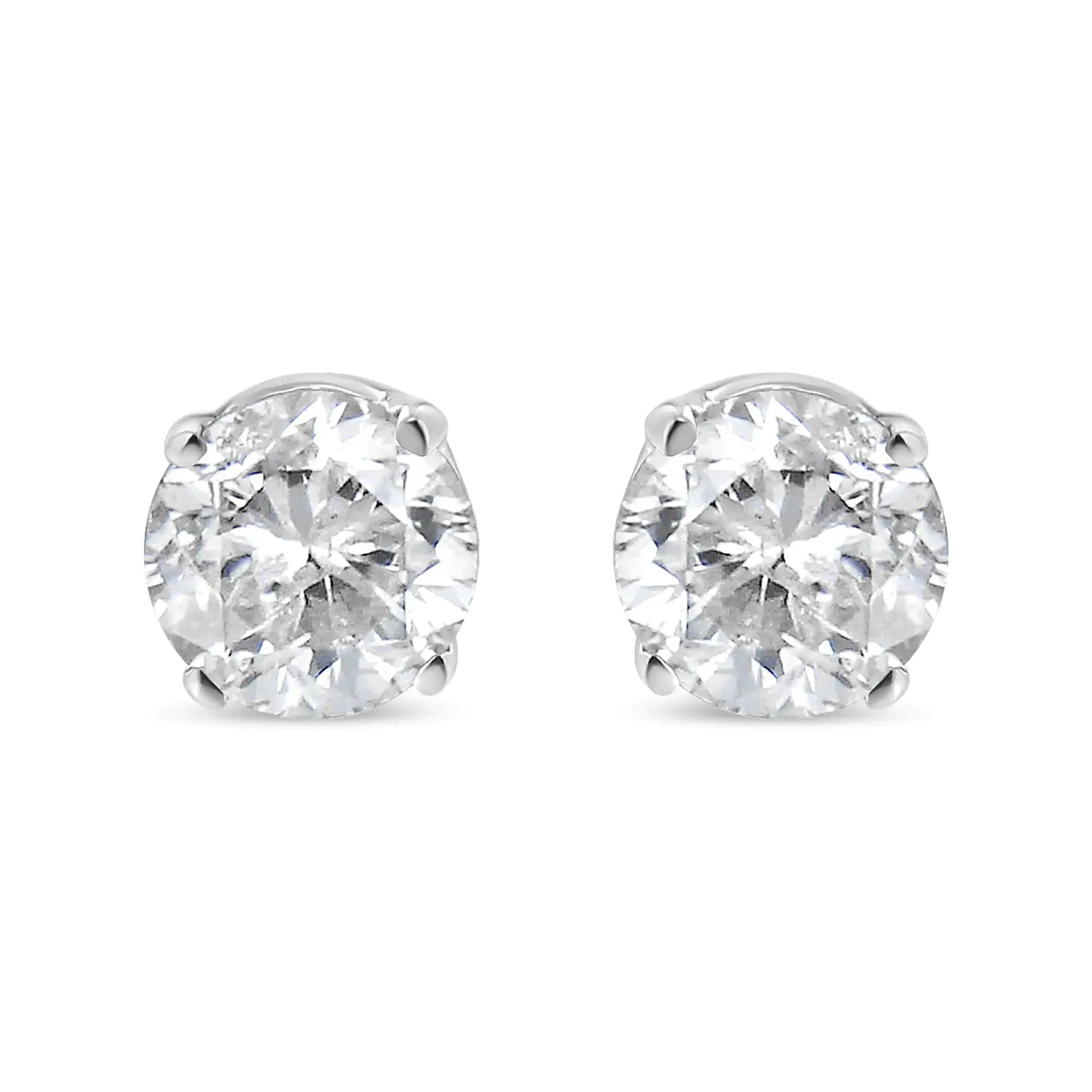 10K White Gold 1/10 Cttw Round Brilliant-Cut Near Colorless Diamond Classic 4-Prong Stud Earrings (H-I Color, I3 Clarity)