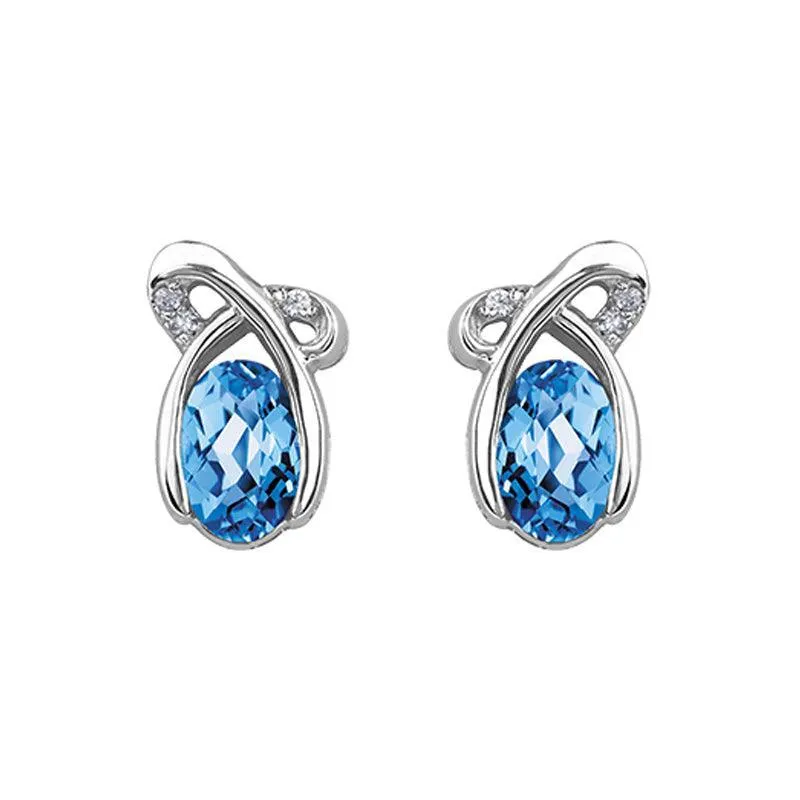 10K White Gold Blue Topaz and 0.02 TDW Diamond Oval Earrings