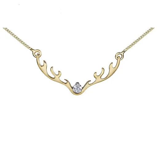 10K Yellow Gold (0.04ct) Canadian Diamond Antler Necklace