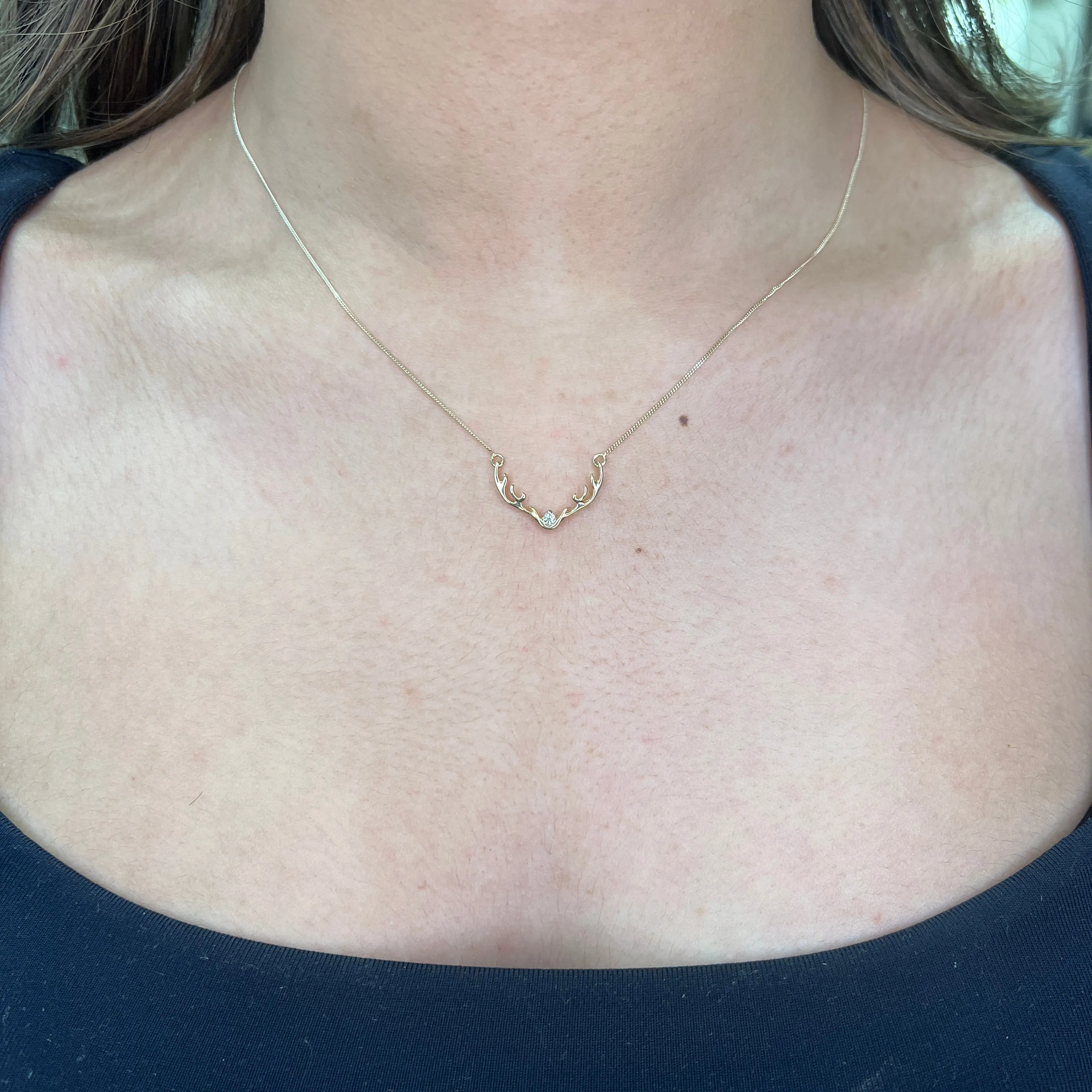 10K Yellow Gold (0.04ct) Canadian Diamond Antler Necklace