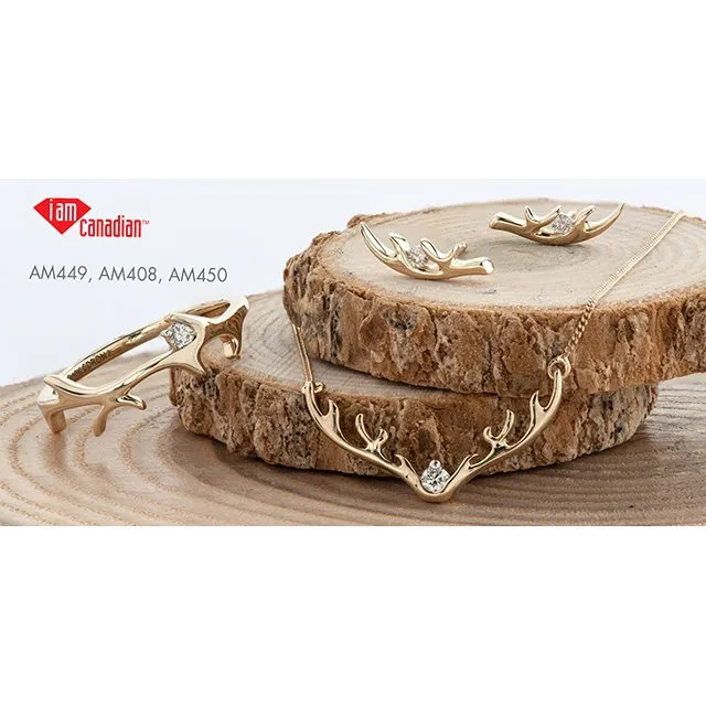 10K Yellow Gold (0.04ct) Canadian Diamond Antler Necklace