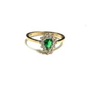 10K Yellow Gold Pear Shaped Green and White CZ Ring