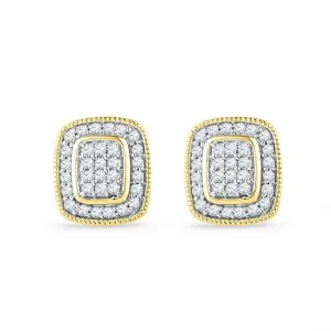 10K Yellow Gold Round Diamond Square Cluster Stud Earrings 1/4 Cttw