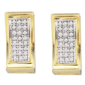 10K Yellow Gold Round Diamond Triple Row Huggie Earrings 1/6 Cttw