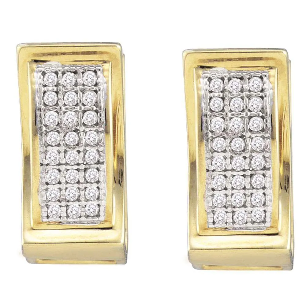 10K Yellow Gold Round Diamond Triple Row Huggie Earrings 1/6 Cttw