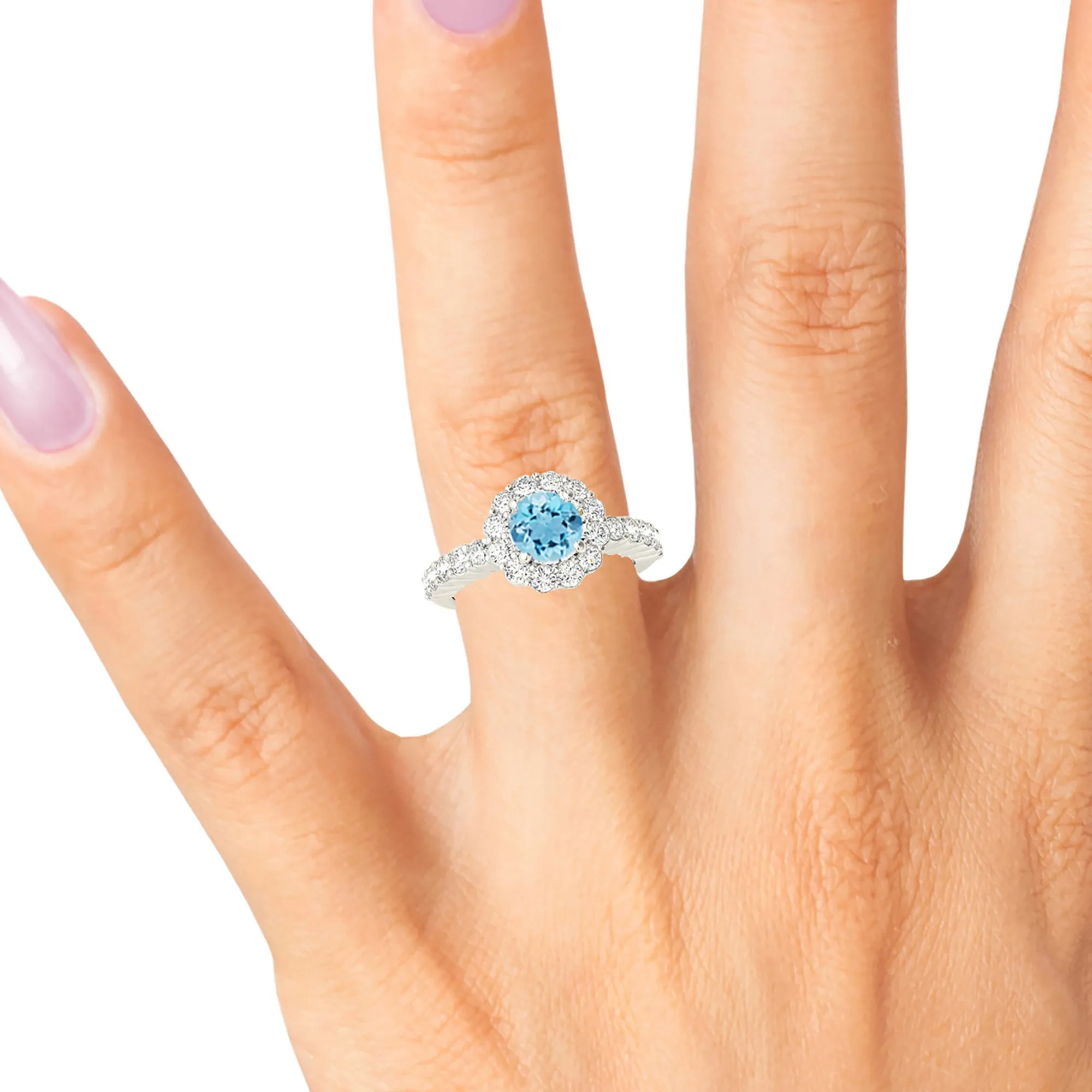 1.10 ct. Genuine Aquamarine Ring Floral Halo Style