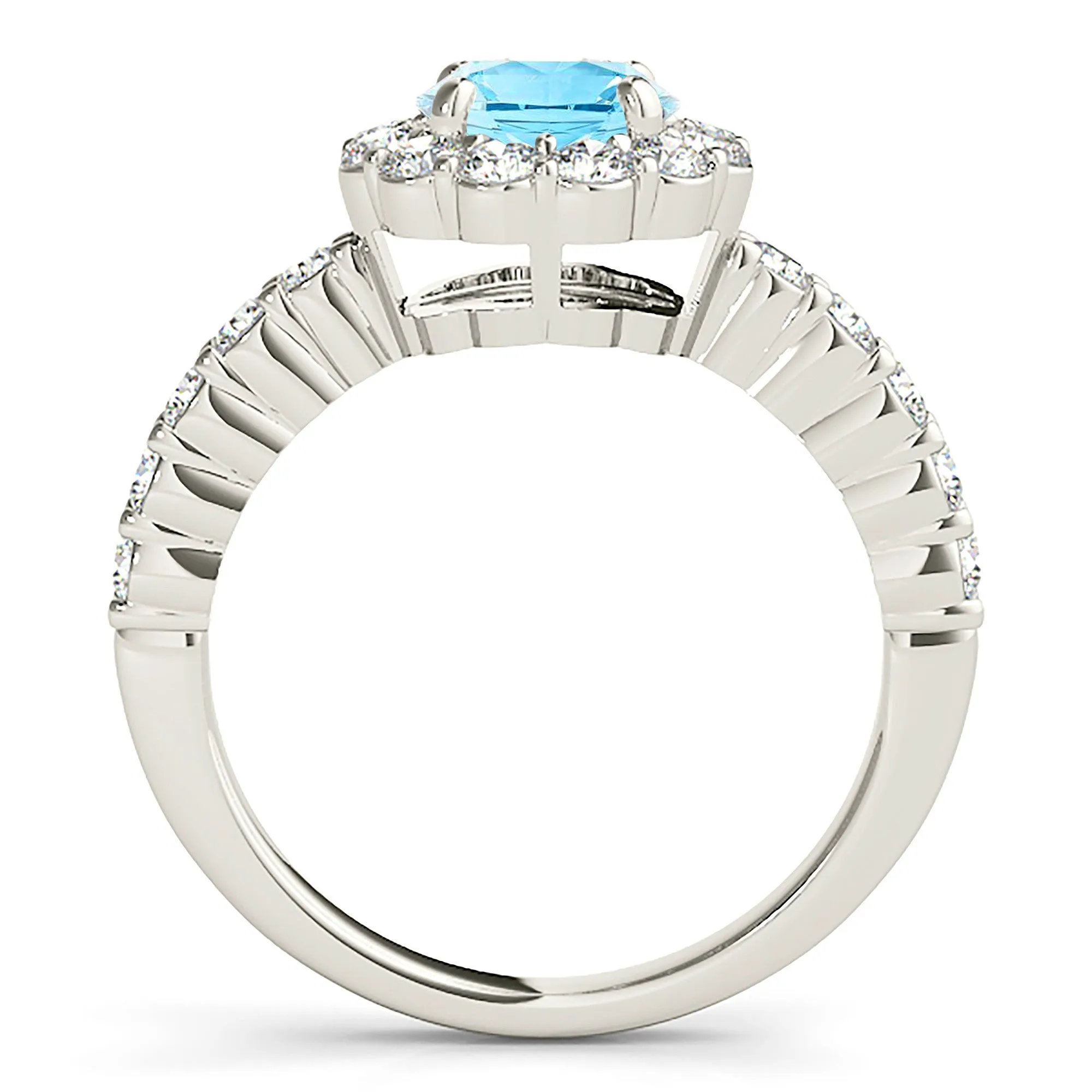 1.10 ct. Genuine Aquamarine Ring Floral Halo Style