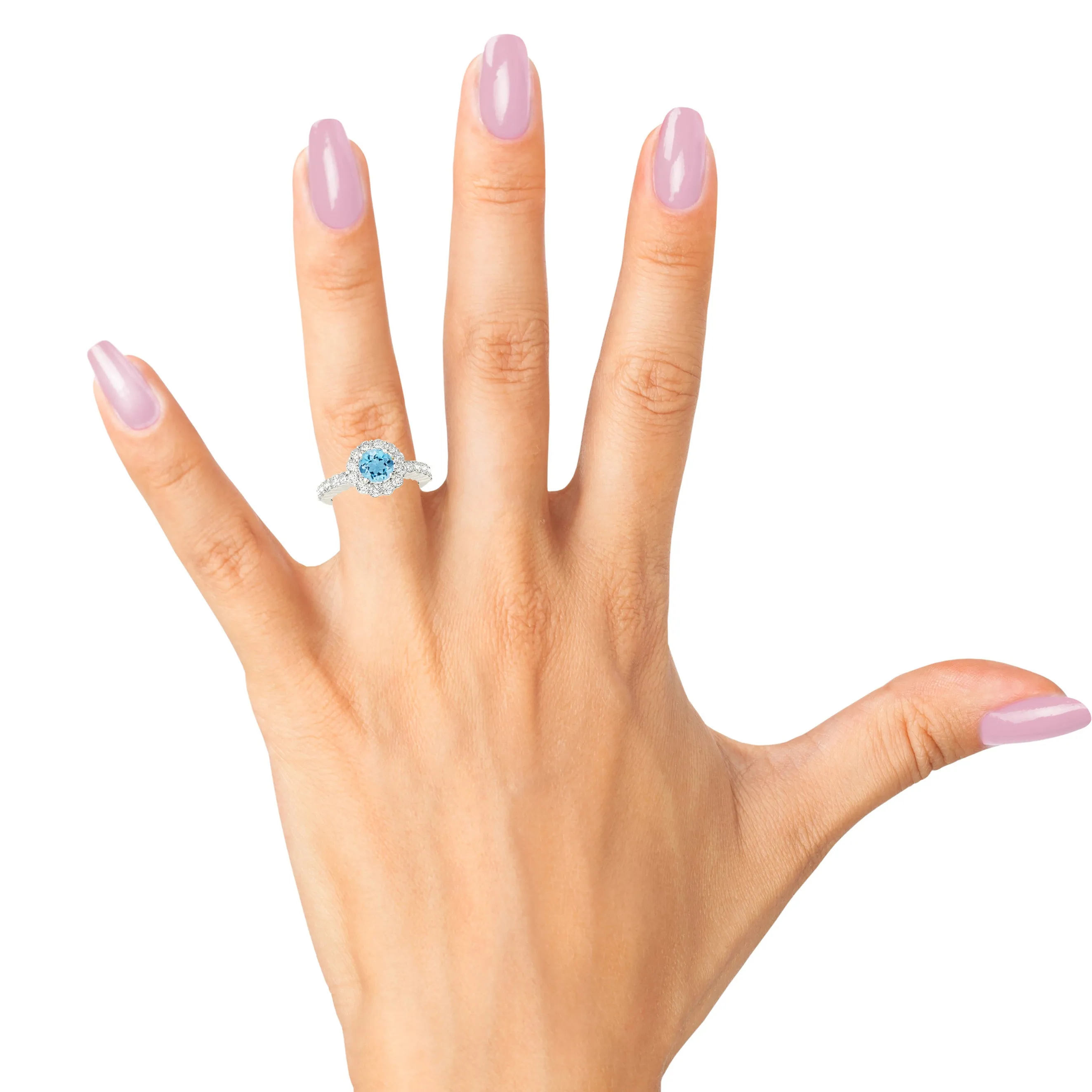 1.10 ct. Genuine Aquamarine Ring Floral Halo Style