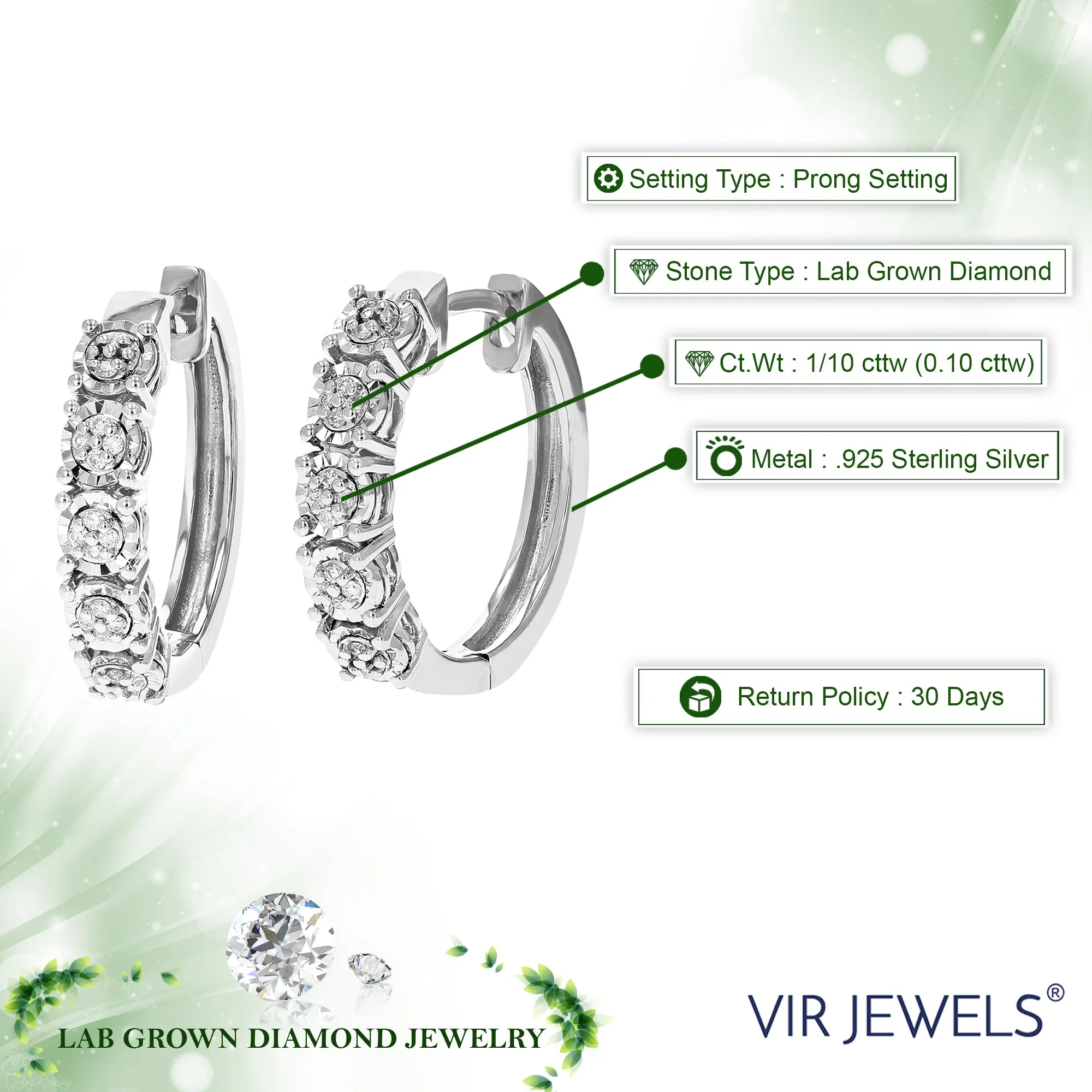 1/10 cttw Lab Grown Diamond Hoop Earrings in Sterling Silver