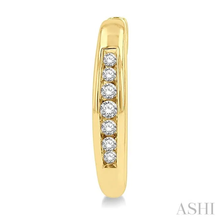 1/10 ctw Inlay Round Cut Diamond Huggie Petite Earrings in 10K Yellow Gold