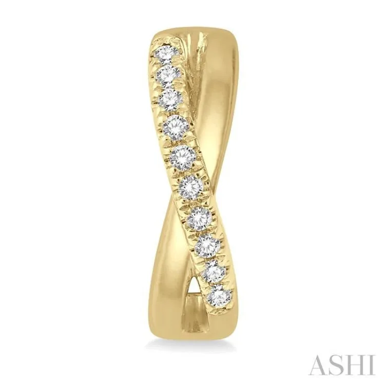 1/10 ctw Split Intersecting Arms Round Cut Diamond Huggie Petite Earrings in 10K Yellow Gold