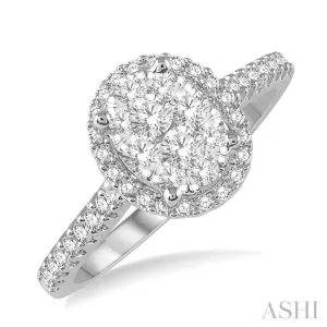 1/2 ctw Round Diamond Lovebright Oval Shape Halo Engagement Ring in 14K White and Yellow Gold