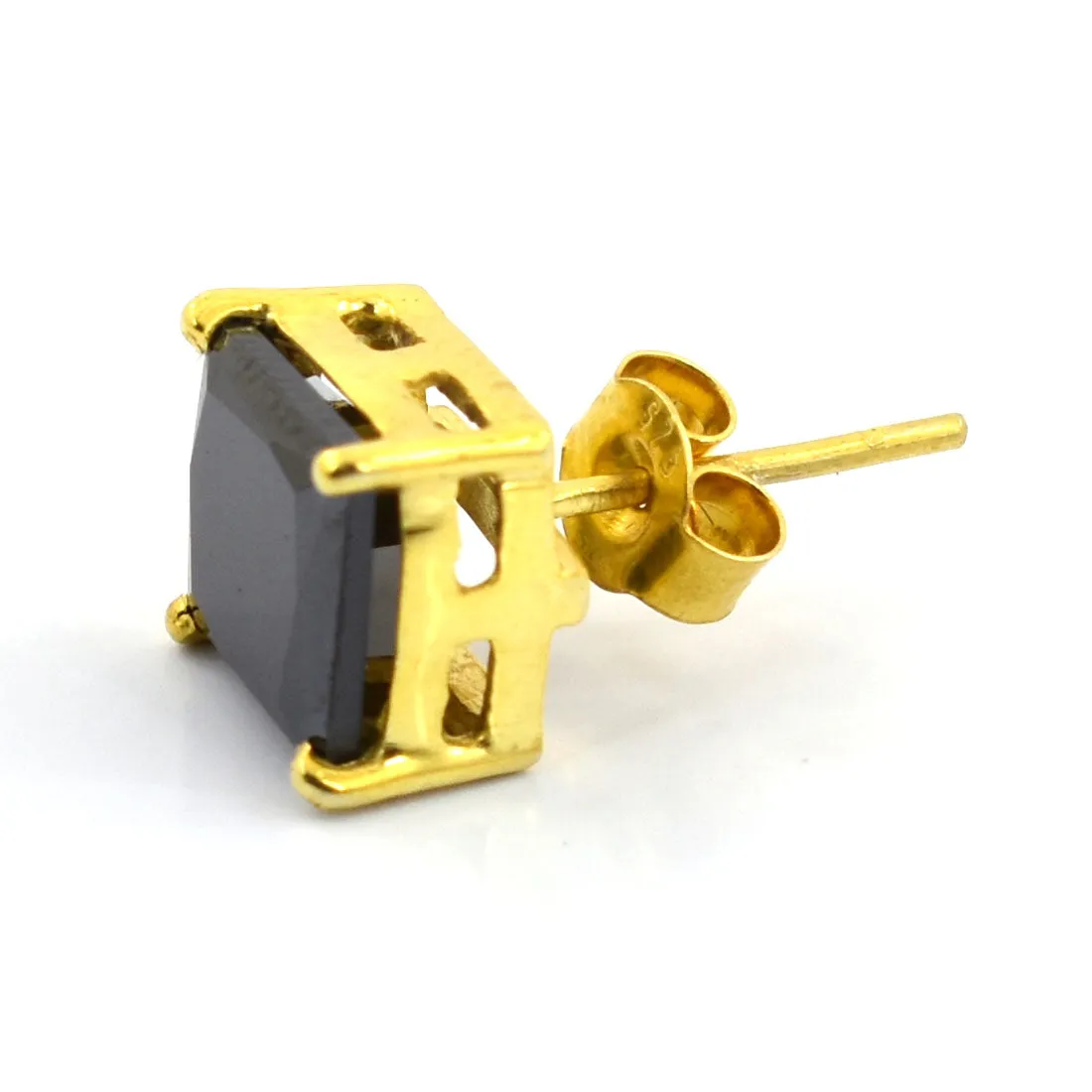 1.25 Ct AAA Certified Princess Cut Black Diamond Solitaire Studs in Yellow Finish, Gift for Anniversary, Birthday
