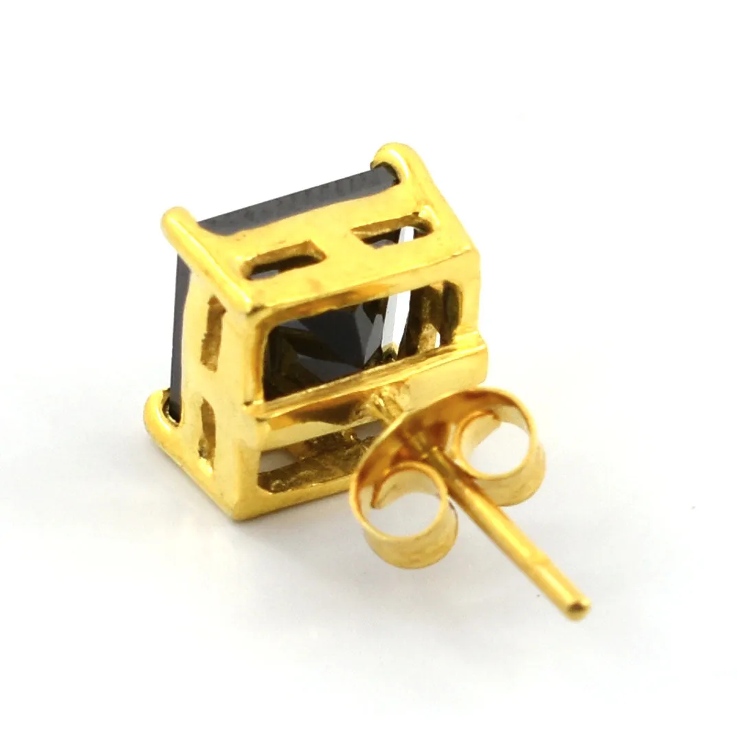 1.25 Ct AAA Certified Princess Cut Black Diamond Solitaire Studs in Yellow Finish, Gift for Anniversary, Birthday