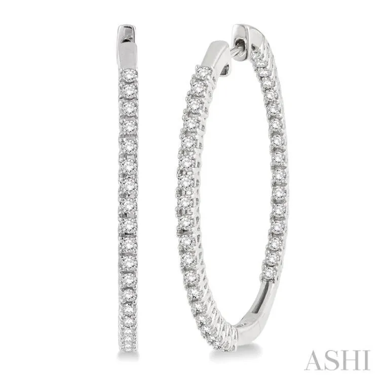 1/3 Ctw Round cut Diamond Hoop Earrings in 14K White Gold