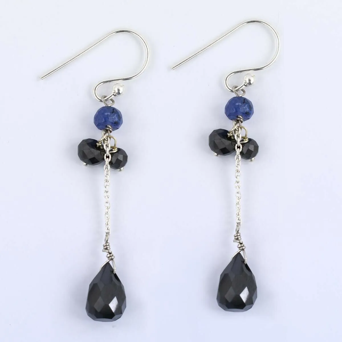 13.30 Ct Delicate Black Diamond with Tanzanite Beads Dangler Earrings in 925 Silver. Excellent Quality with Great Shine