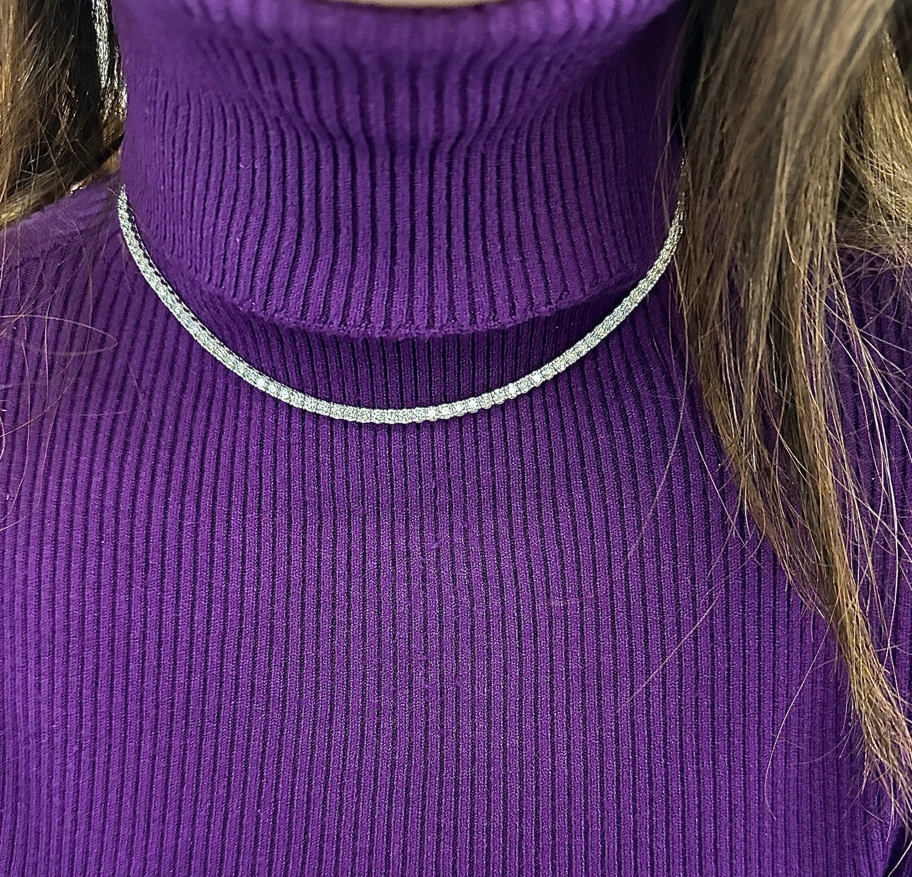 13.50 Carat Natural Diamond Tennis Necklace G SI 14K White Gold 16 inches