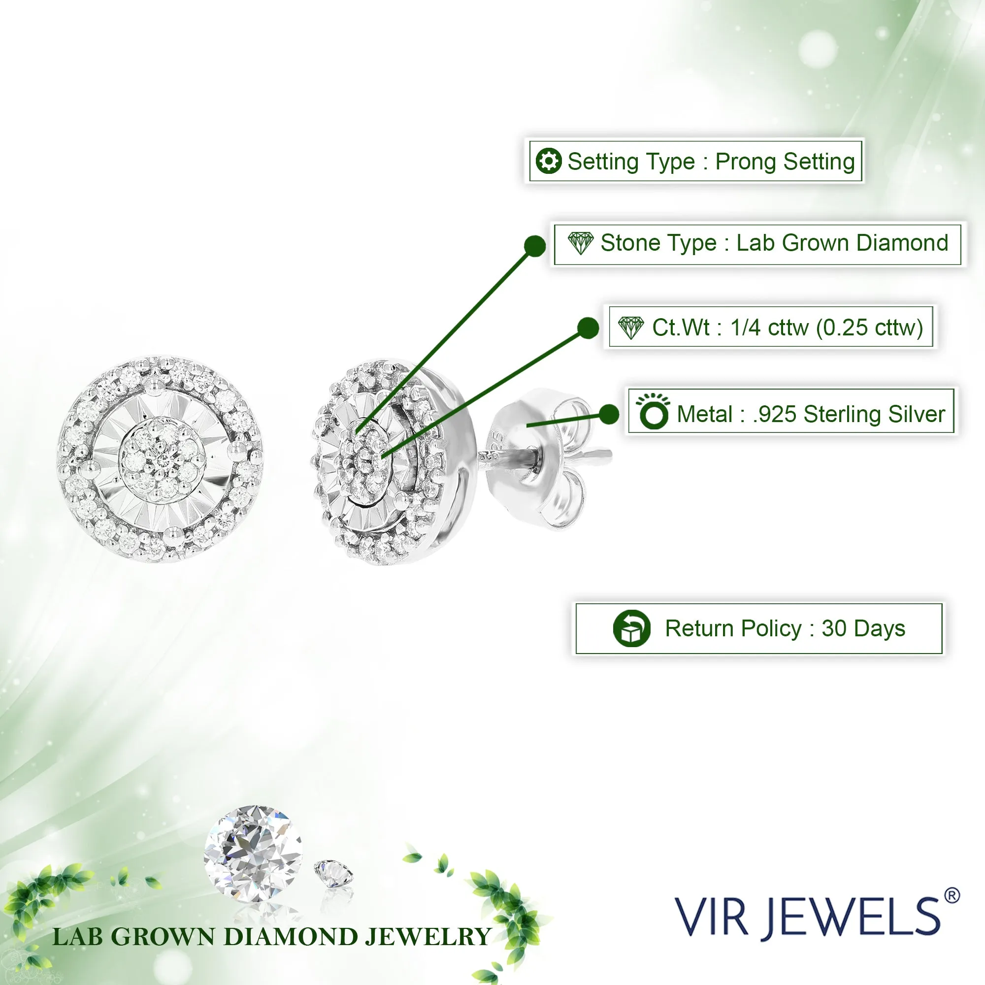 1/4 cttw Classic Diamond Stud Earrings in .925 Sterling Silver