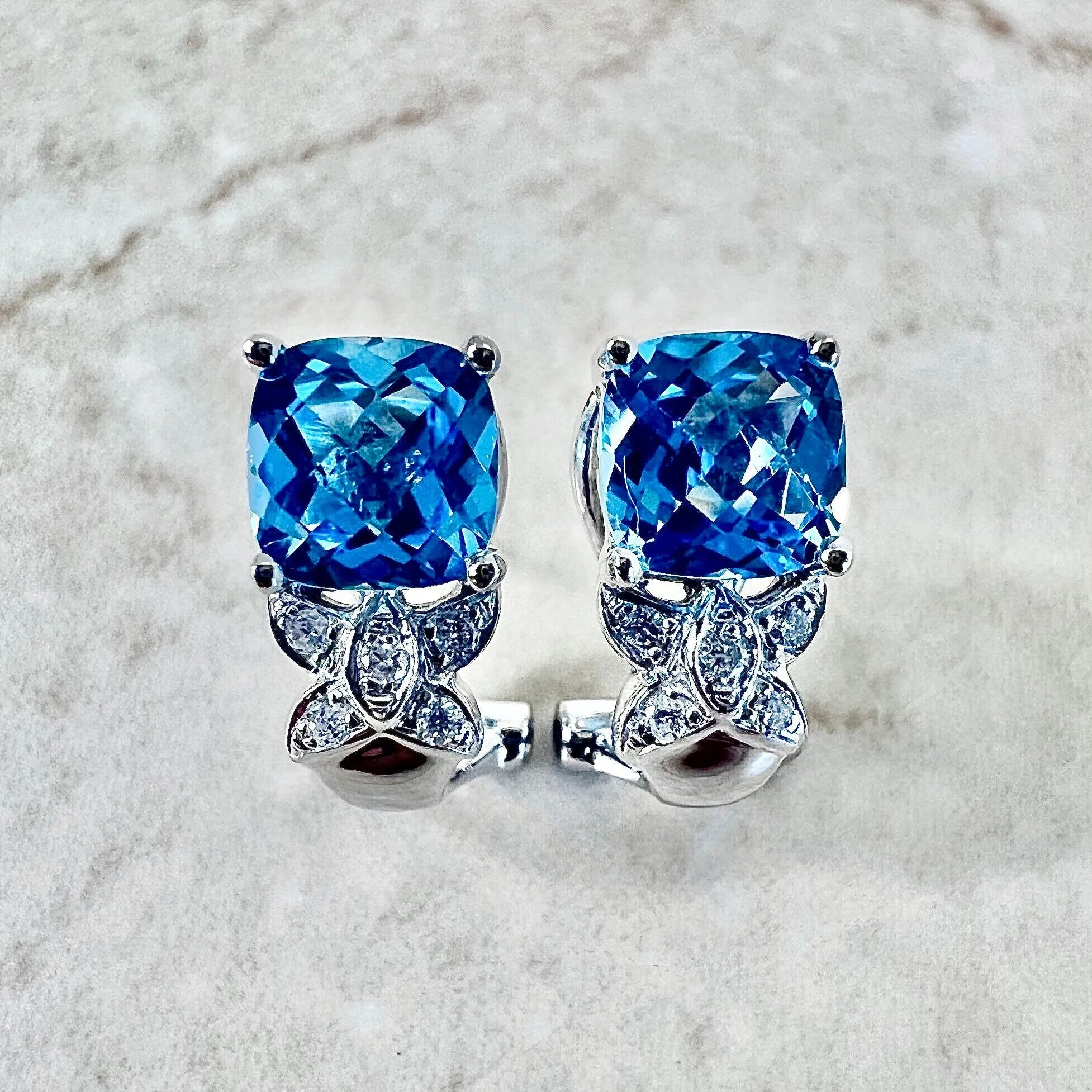 14 Karat White Gold Swiss Blue Topaz & Diamond Ring And Earrings Set
