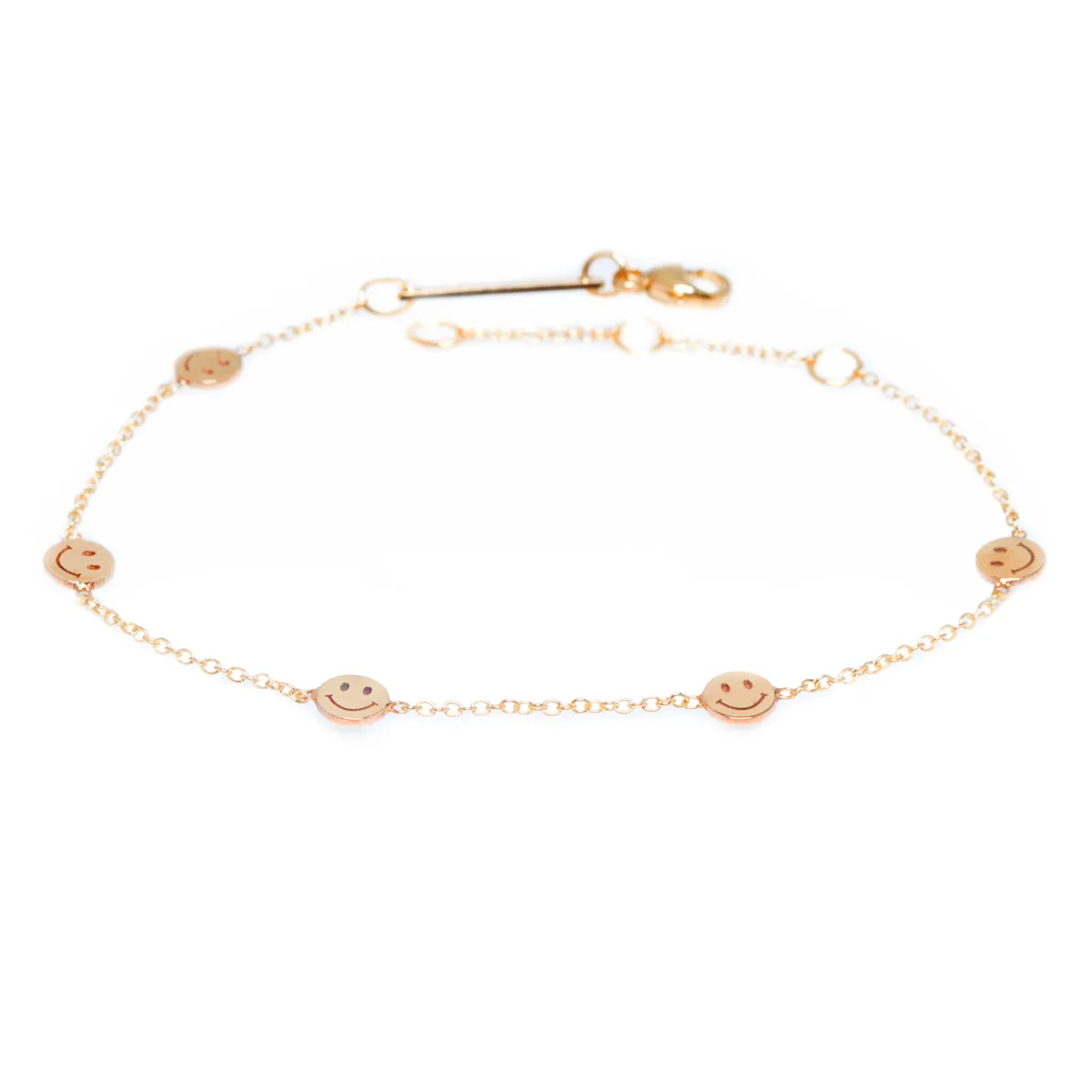 14k 5 Itty Bitty Smiley Face Station Bracelet