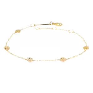 14k 5 Itty Bitty Smiley Face Station Bracelet
