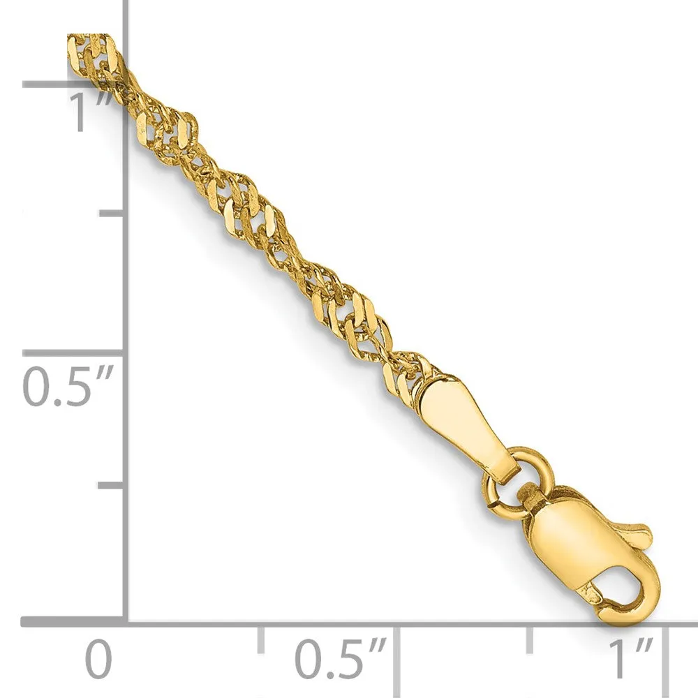 14K 8 inch 2mm Singapore with Lobster Clasp Chain
