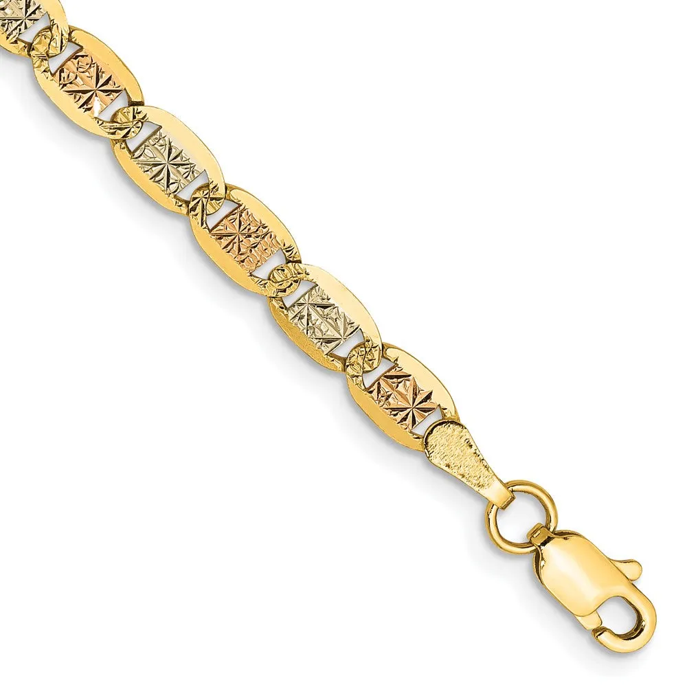 14K 8 inch 3.8mm Tri-color Pav� Valentino with Lobster Clasp Bracelet